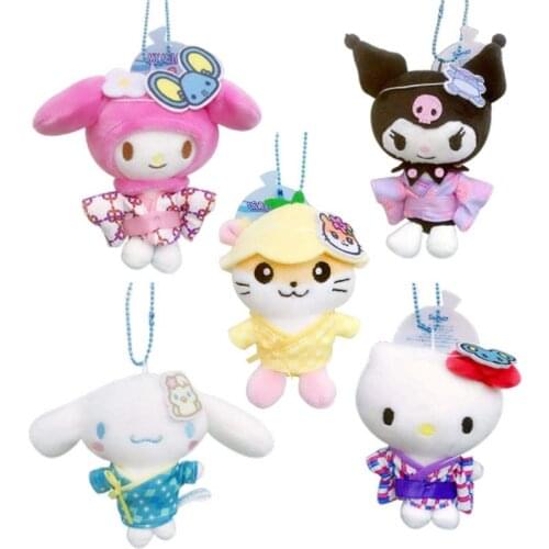 13Cm Japan Cartoon Kuromi Hello Kittys Cinnamoroll My Melody Charmmy Pompom Purin Soft Stuffed Plush Keychain Dolls Kids Toy