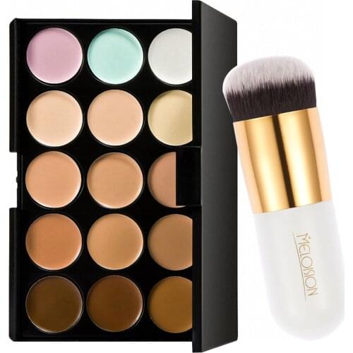 15 Colors Contour Face Cream Makeup Concealer Palette + Powder Brush Sponge Blender Set