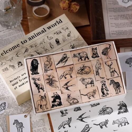 20pcs/Box Animals Wooden Rubber Stamps Seal Diy Wooden Stamp For Card Making Stationery Scrapbooking Crafts Supplies Wood Stamp