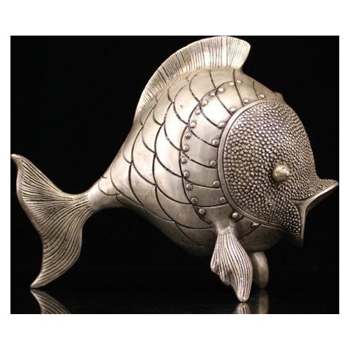 6.8" COLLECTION ASIA PURE COPPER SILVER PLATING MOSAIC GEM GOLDFISH STATUE