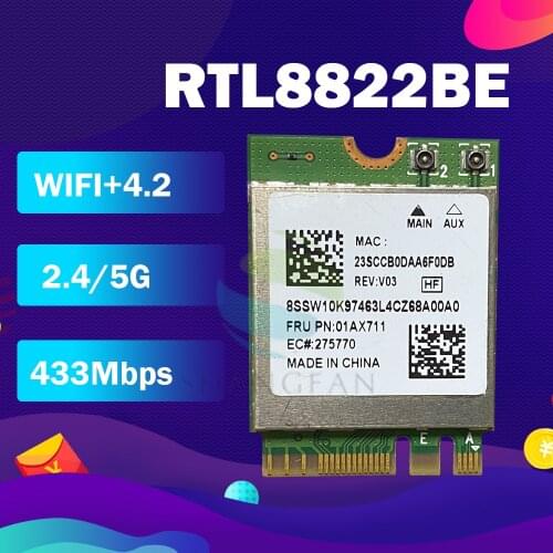 AC WIFI Adapter for RTL8822BE NGFF M.2 802.11ac 2.4G/5GHz Wireless Wifi Card+Bluetooth 4.1 FRU: 01AX711 01AX712 For Thinkpad