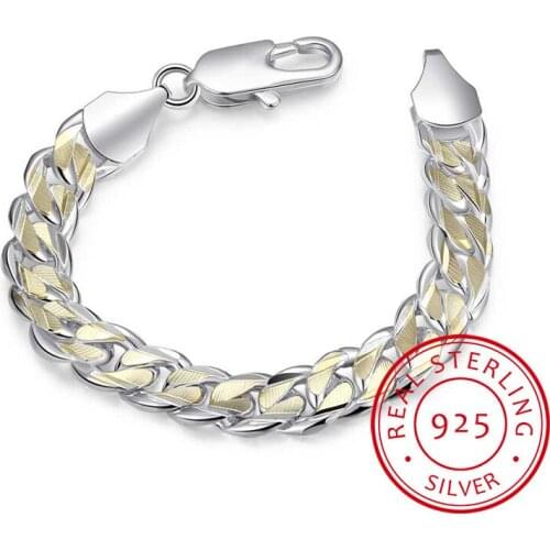 LEKANI Original Real 100% 925 Sterling Silver Charm 10MM Bracelet For Men and Women With S925 Stamp Texture Bracelet Jewelry