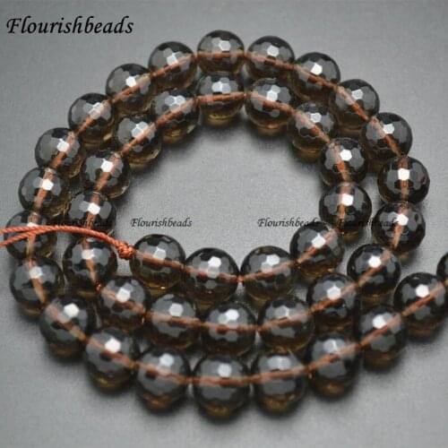 4mm~14mm High Quality Faceted Smoky Quartz Stone Round Loose Beads DIY Jewelry Necklace Making Materials