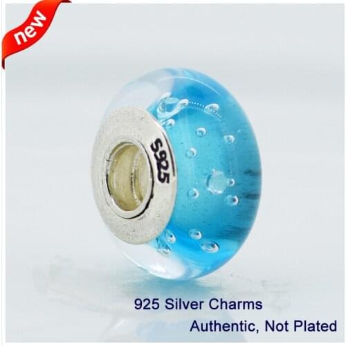 CKK 925 Sterling Silver Murano Glass Beads Blue Effervescence Thread Charms Original Jewelry Fits For Bracelets