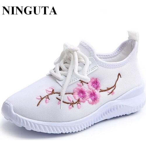 Embroidery kids casual shoes for girl breathable children shoes