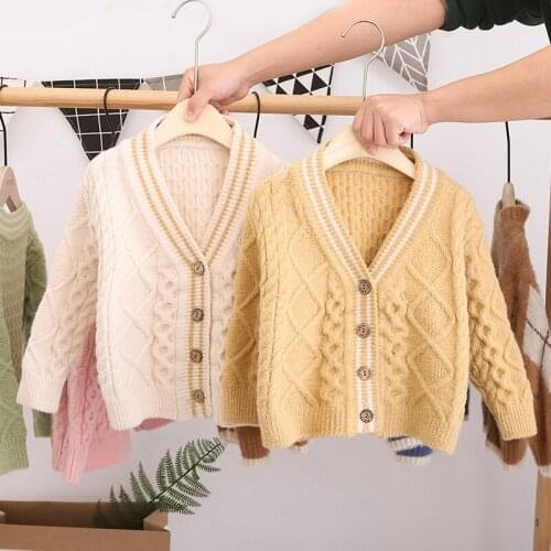 Baby Kids Knitted Sweater Girls Boys Spring Autumn V Neck Single Breasted Jacket Cardigan Children Coat Outerwear