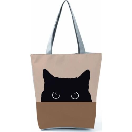 Bicolor Cat Printed Womens Handbag Large Capacity Pretty Female Shopping Shoulder Bag Fashion Beach Bag for Lady Custom Pattern
