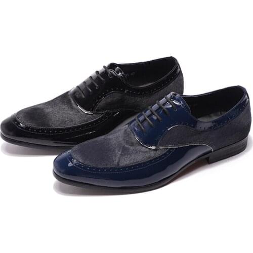 Felix Chu Mens Dress Shoes Patent Leather with Horse Hair Black Blue Lace Up Men Oxfords Wedding Party Casual Business Footwear