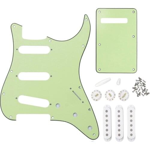 Set of 11 Hole Guitar Pickguard SSS Back Plate and Knobs Tips 52/52/52mm Pickup Covers