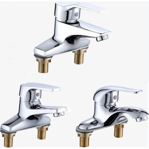 G1/2 Brass Double Hole Basin Faucet Single Handle Hot And Cold Water Mixing Valve Tap Hotel/Home Balcony Bathroom Bibcock