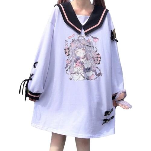 Harajuku Kawaii Anime Women Hoodies Oversized Streetwear Cute Print Graphic Sweatshirt Girls Kpop Gothic Long Sleeve Pullover