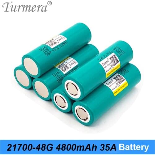 Turmera 21700 4800mAh INR21700-48G Lithium Battery 35A Discharge Current for Flashlight and 36V 48V E-Bike E-Scooter Battery Use
