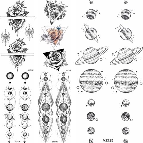 Beautiful Planets Temporary Tattoo Waterproof Black Geometric String Tatoo Sticker For Adult Fashion Body Art Painting Arm Tatoo