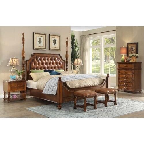 1.5M 1.8M real leather bed with post blue and brown color WA606