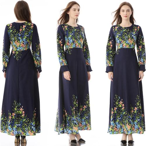 Kuftan Maxi Dresses Abayas for Women Turkish Floral Printed Long Robe Ramadan Dubai 2021 Clothing Ramadan Muslim Hijab Dress