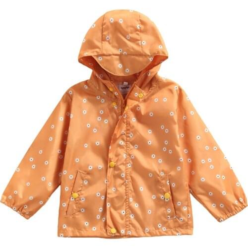 Toddler Gitls Hooded Girls Jackets 2021 New Baby Gitls Casual Flower Print Long Sleeve Outerwear with Pockets