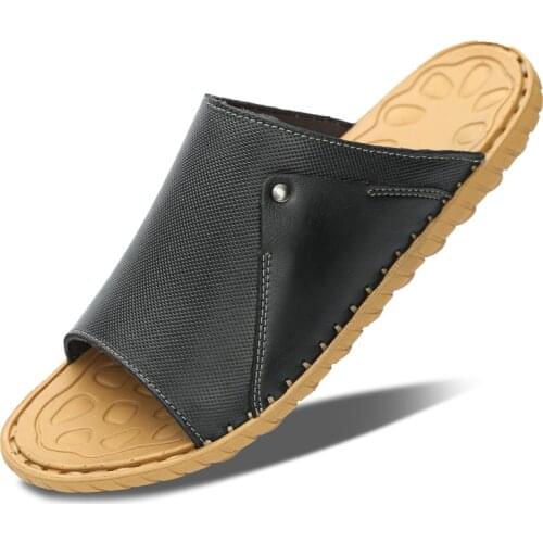 Jumpmore Cow Leather Men Slippers Soft Non Slip Casual Shoes Size 38-47