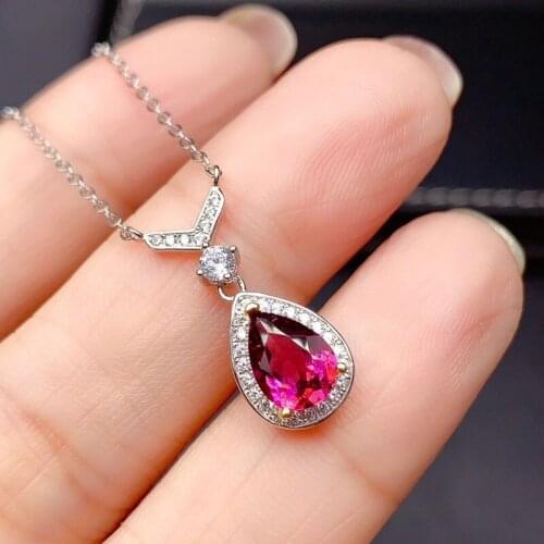 925 New Temperament Drop-shaped Simulation Pigeon Blood Red Tourmaline Pendant Necklace Clavicle Chain For Women Fine Jewelry