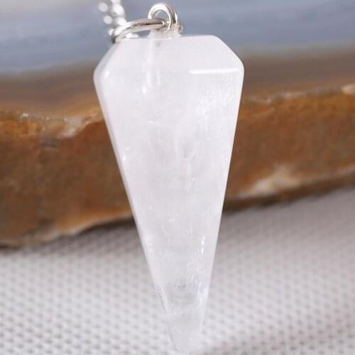 Charm Reiki Pyramid Hexagonal Pendulum Bead Chain Pendant Natural Gem White Crystal Jewery Gift for Women Men 1Pcs K1803