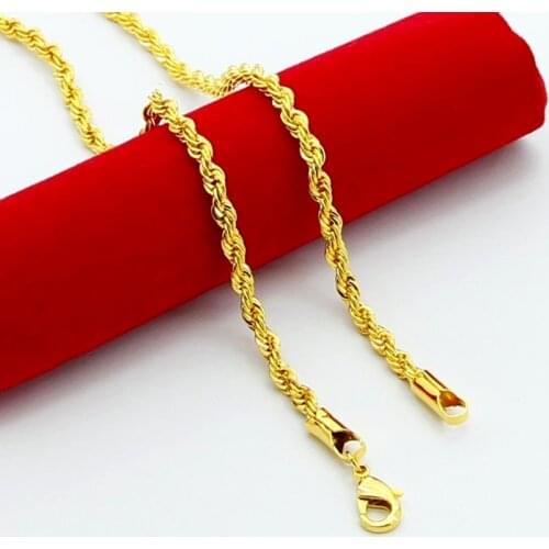 Wholesale Price 3mm 20-30 Inch Male Gold Necklace 24k Yellow Gold Filled Twist Chain Necklaces for Men Women
