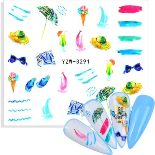 1pcs Water Nail Sticker Decals Sea Shell Starfish Dolphin Bikini Ice Cream Summer Slider for Manicure Nail Art Decoration Tattoo