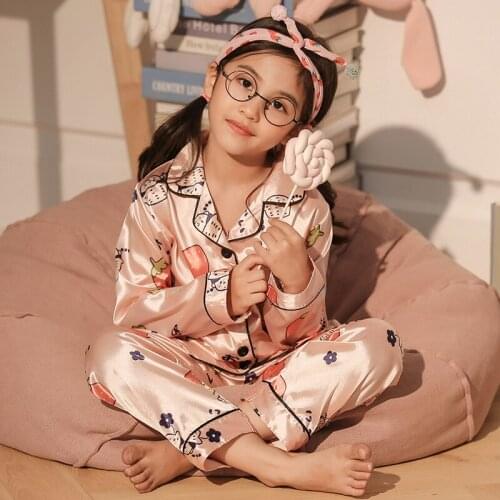2Pcs Kid Baby Boy Girl Silk Satin Button-Down Pajamas Set Animal Print Long Sleeve Sleepwear Nightwear Outfit 3-14year wear