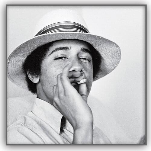 Young Barack Obama Smoking Weed White And Black Poster Wall Art Retro Canvas Print Picture Home Decoration
