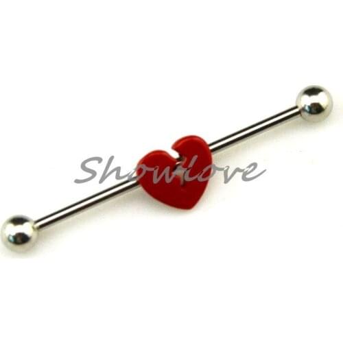 Showlove-5pc Surgical Steel Broken Heart Industrial Barbell Earrings Ear Barbell Stud Plugs Piercing Body jewelry 14G