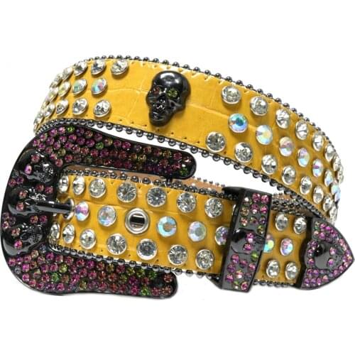 Colorful Western Diamond Wide Buckle Studded Belt Cowboy Cowgirl Rhinestone Belt Cinto De Strass For Women Men Jeans