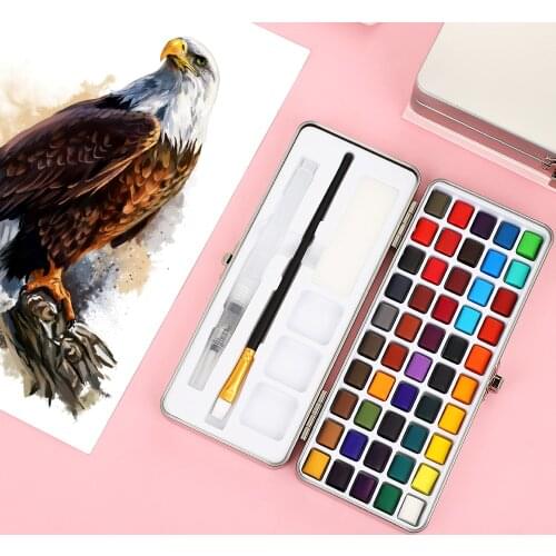 JIANWU ART5 High-quality 50-color solid watercolor paint box portable Brush Pen oil paint Artistic Painting Supplies