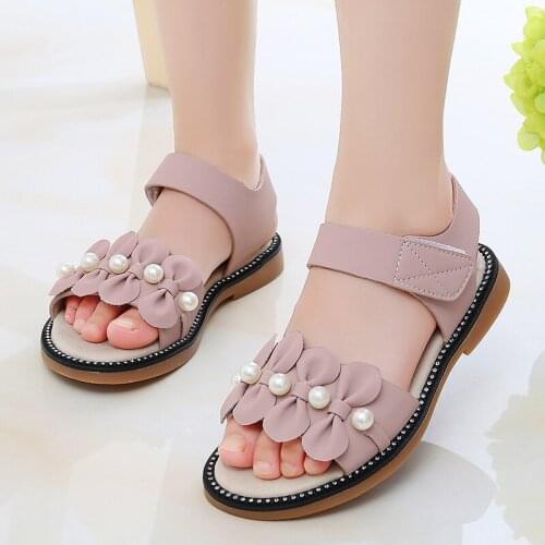 Summer Children Princess Sandals Big Girls Shoes Comfortable soft bottom Kids Sandal For Stuendt pink beige 3-16Years Old Kids