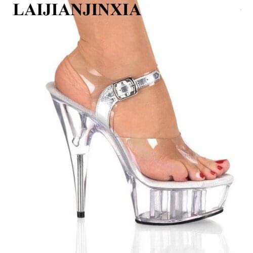 LAIJIANJINXIA Sandals Women Platform Model T stage Shows Sexy High-heeled Shoes Transparent Waterproof Sandals Large-size 34-46