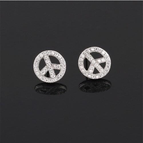 RONGQING 1Pair/lot Micro Inlay Peace Sign Zircon Stud Earrings for Girls Sisters Jewelry Gift CZ Stone