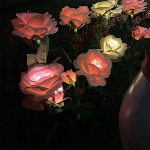 Solar Light Led 3 Heads Rose Flower Lawn Lamp Waterproof Flowers Stake Light Home Garden Yard Lawn Path Party Decorative Lamp