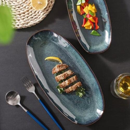 FANCITY Japanese-style fish plate, retro personality, kiln, oval plate, steamed plate, fish sushi plate, dim sum dessert, fried