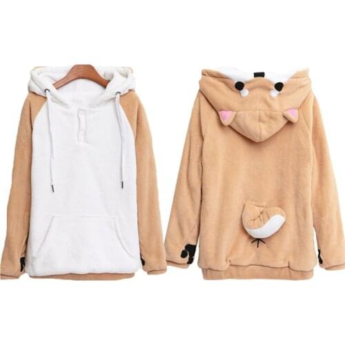 Akita Dog Ear And Tail Sweatshirt Plush Women Raglan Hoodie Poleron Mujer 2021 Kangaroo Pocket Hoodie Paws Front Button Hoodie