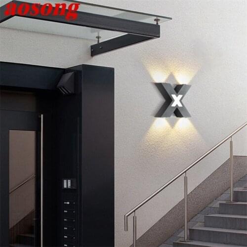 AOSONG Outdoor Wall Light Contemporary LED Sconces Lamp Waterproof IP65 X Shade Decorative For Home Porch Villa
