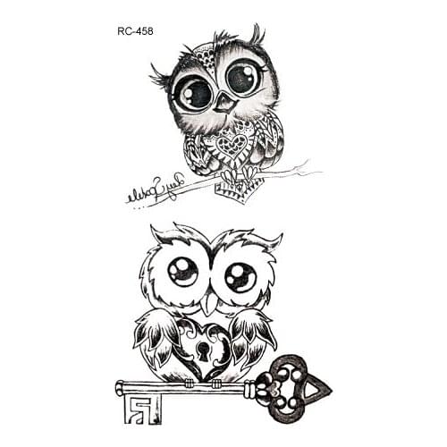 Waterproof Temporary Tattoo lovely owl with key on the tree tatto stickers flash tatoo fake tattoos for girl women lady
