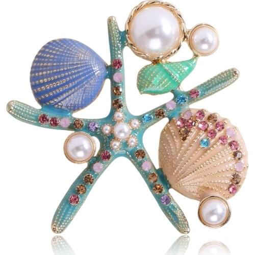 WYBU Creative Enamel Starfish Scallop Brooch Alloy Cartoon Marine Life Personalized Clothing Pin 2021 New broche