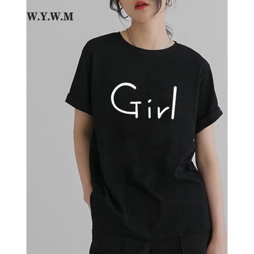 WYWM 2021 Summer Letter Girl Giraffe Printed Tshirts Woman Simple Harajuku Graphic Tee Female Loose Short Sleeve Tops for Women