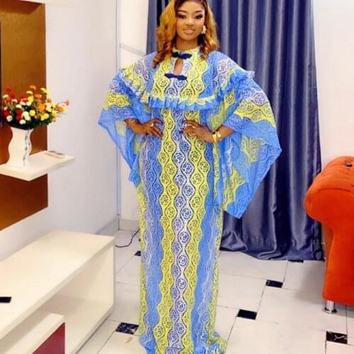 Dashiki African Maxi Dress For Women New African Fashion Loose Embroidery Long Dress African Clothes Elegant Lace Dresses