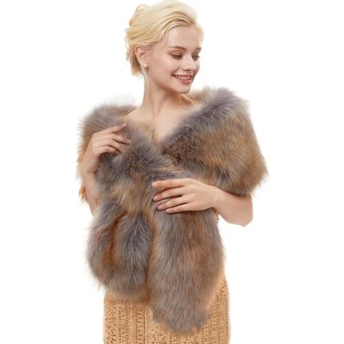 Faux Fur Winter Warm Women Evening Party Shawl Thermal Thicken Formal Dinner Wrap Outdoor Daily Keep-warm Lady Wrap Elegant Cape