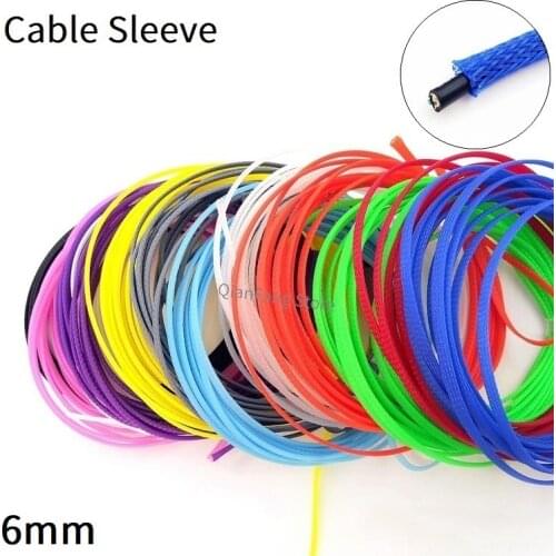 1M 6mm Braided Cable Sleeve PET Expandable Insulated Nylon Colorful High Density Tight Sheath Protector Line Harness Wire Wrap