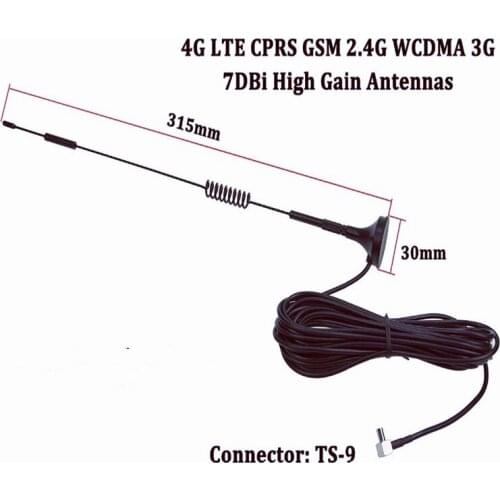 10pcs 4G LTE Antenna TS9 connector 7dbi Right Angle 3M Cable with Magnetic Base for 3g 4G modem router