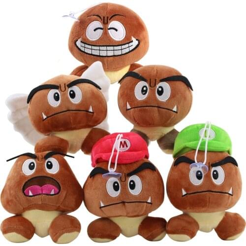 14cm Anime Game Smile Mushroom with Red Green Hat Kings Chuck Kawaii Cartoon Plush Soft Stuffed Toys Pendant Keychain Kids Gift
