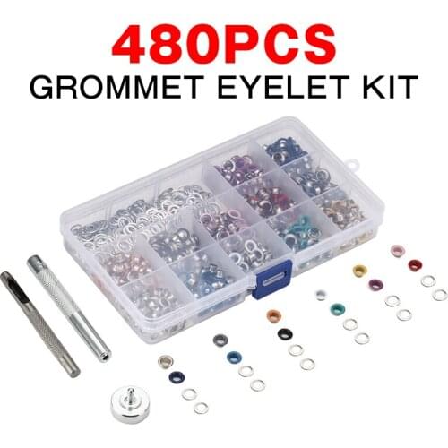 480PC Grommet Set Spray Paint Shoe Eye Buckle Grommet Eyelet Set 12 Colors Eyelet + Installation Tool 17.5*9.8*2.2cm