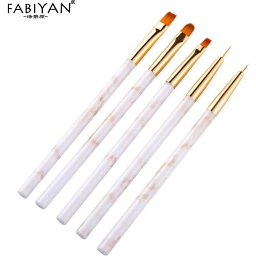 5Pcs/Set Brush Drawing Painting Pen UV Gel Extension Builder 3D Design Liner Round Plastic Flower Handle Manicure Nail Art Tools