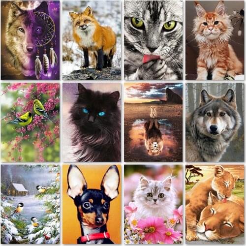 5D DIY Diamond Painting Animal Series Full Diamond Embroidery Wolf Cat Cross Stitch Kits Diamond Art Animal Picture Home Decor