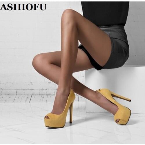ASHIOFU Handmade Womens Stiletto Heels Pumps Peep-toe Real-pics Party Dress Shoes Platform Evening Zipper Fashion Court Shoes