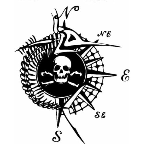 Car Stickers Skull Compass Personality PVC Car Decoration Accessories Stickers Creative Waterproof Black/white,19cm*16cm
